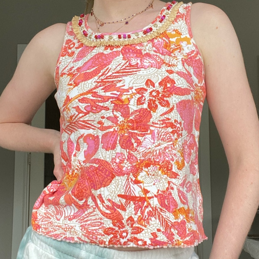 Colorful Tank With Bead Work